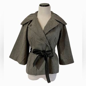 Guess Cape 3/4 Sleeve Leather Belted Coat